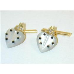 5190 MARIA MENARINI 18k Gold Shell Cufflinks w/Onyx/Dia