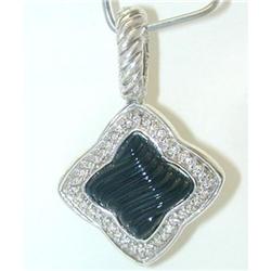 5204 DAVID YURMAN Silver/14KW Gold Onyx Pendant w/Dia