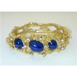5206 18K Gold Bangle w/ Lapis/ Diamonds