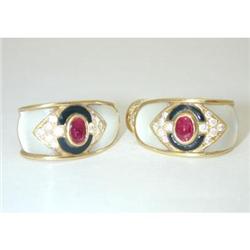 5208 FRED PARIS 18K Gold Earrings w/Ru/Mop/Ony