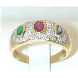 5295 18K Gold Ring w/Ru/Sapp/Em