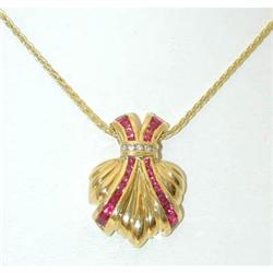 5300 KRYPELL 18K Gold Necklace w/Ruby/Diamond Locket