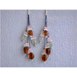 5323 Silver Earrings with Amber and Gemstones