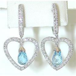 1274 14KW Gold Blue Topaz Earrings w/Diamond