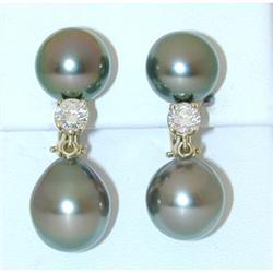 1392 CRAIG DRAKE 18K Gold Earrings w/Black Pearls/Diamo