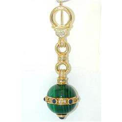 1406 ASPREY 18K Gold Pendant w/Diam/Sapphire/Malachite