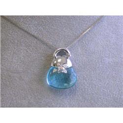 1413 14k White Gold Necklace w/ Topaz & Diamond Pendant