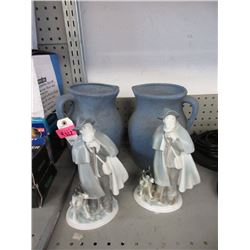 2 Pottery Jugs & Vintage Porcelain Statues