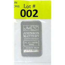 1 Oz Johnson Matthey .9995 Fine Platinum Bar