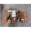 Image 1 : 3 Wood Whisky Bottles Boxes with Collectibles