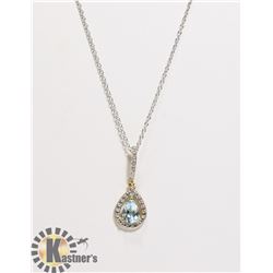 #177-BLUE TOPAZ & CZ PENDANT & NECKLACE