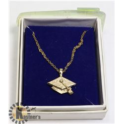 GOLD TONE CHAIN WITH GRADUATION CAP PENDANT