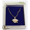 Image 1 : GOLD TONE CHAIN WITH GRADUATION CAP PENDANT
