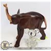 Image 1 : WOODEN ELEPHANT SCULPTURE & MINI GLASS ELEPHANT