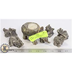 ELEPHANT CANDLE HOLDER W 5 MINI ELEPHANT FIGURES