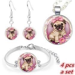 PRETTY PUG NECKLACE, EARRING AND BRACELET SET
