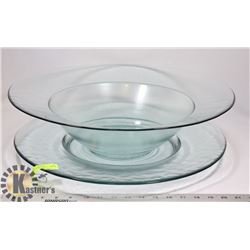 LARGE GLASS CENTERPIECE BOWL & PLATE (19IN DIA)