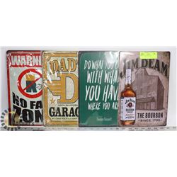 LOT OF 4 NEW TIN SIGNS