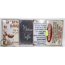 LOT OF 4 NEW TIN SIGNS