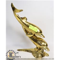 17" SOLID BRASS DOLPHINS HAPPILY PLAYING