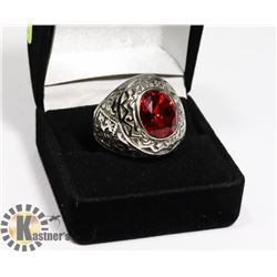 NEW MEN'S RING WITH RED STONE - SIZE 7 -