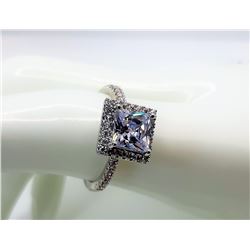 4)  SQUARE CUT WHITE CZ HALO RING
