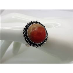 3)  ROUND SILVER PLATED CORAL RING