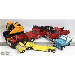 BOX WITH VINTAGE METAL TONKA TRUCKS &