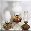 Image 1 : LOT OF 3 OIL LAMPS - SMALL, MEDIUM AND LARGE OIL