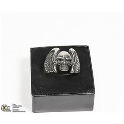NEW MENS STEEL SKULL & WINGS RING -