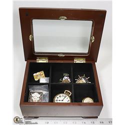 BROWN WOOD DISPLAY BOX WITH ESTATE
