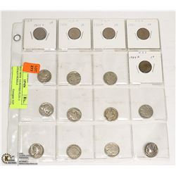 SHEET WITH 5 US PENNIES PLUS 11 BUFFALO NICKELS