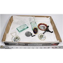 LIMOGES MINATURE PLATES AND MINATURE GLASS STATUES