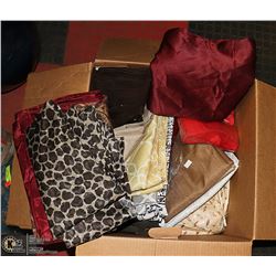 FLAT OF VARIOUS DRAPES INCLUDING ONE BED SHEET SET