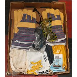 LARGE FLAT  OF NEW WORK GLOVES AND
