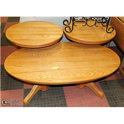 3 PC OAK COFFEE TABLE SET