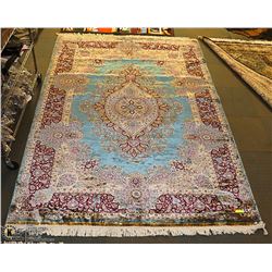 TEAL BLUE PERSIAN STYLED RUG. 72" X 115".
