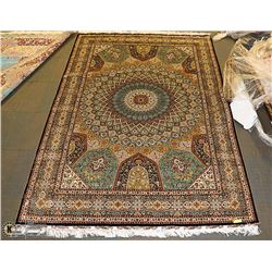 NAVY TRIMMED PERSIAN STYLED RUG. 72" X 115".