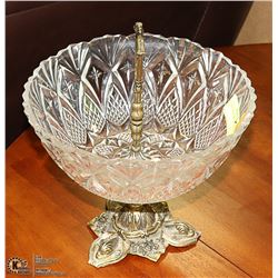 VINTAGE BRASS & GLASS PEDESTAL FRUIT