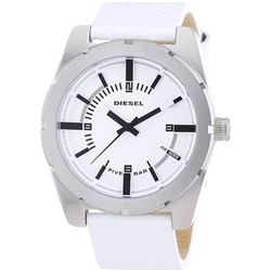 NEW DIESEL WHITE DIAL LEATHER BAND MSRP $299 44MM