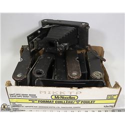 BOX OF ANTIQUE FOLDING CAMERA PARTS