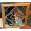 Image 1 : OAK FRAMED STAINED GLASS WALL HANGING.
