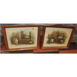 PAIR OF OAK FRAMED VINTAGE PICTURES.