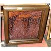 Image 1 : WOOD FRAMED AMBER GLASS WALL HANGING.