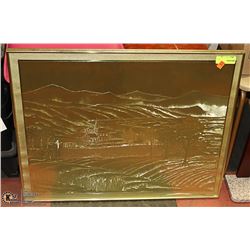 GOLD LEAF FRAMED FARM SCENE PICTURE.