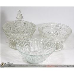 LOT OF 3 ESTATE CUT GLASS DISHES.