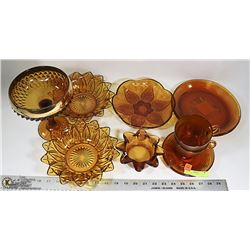 LOT OF VINTAGE AMBER GLASS WARE