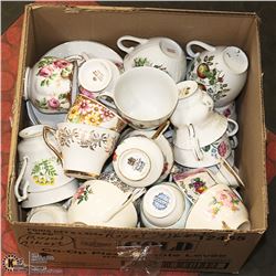 BOX OF ESTATE CHINA CUPS