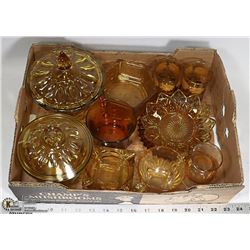BOX OF ASSORTED AMBER GLASS WARES