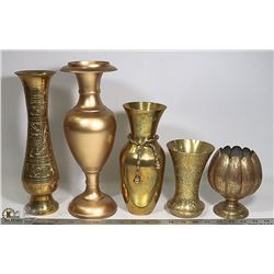 LOT OF 5 BRASS VASES